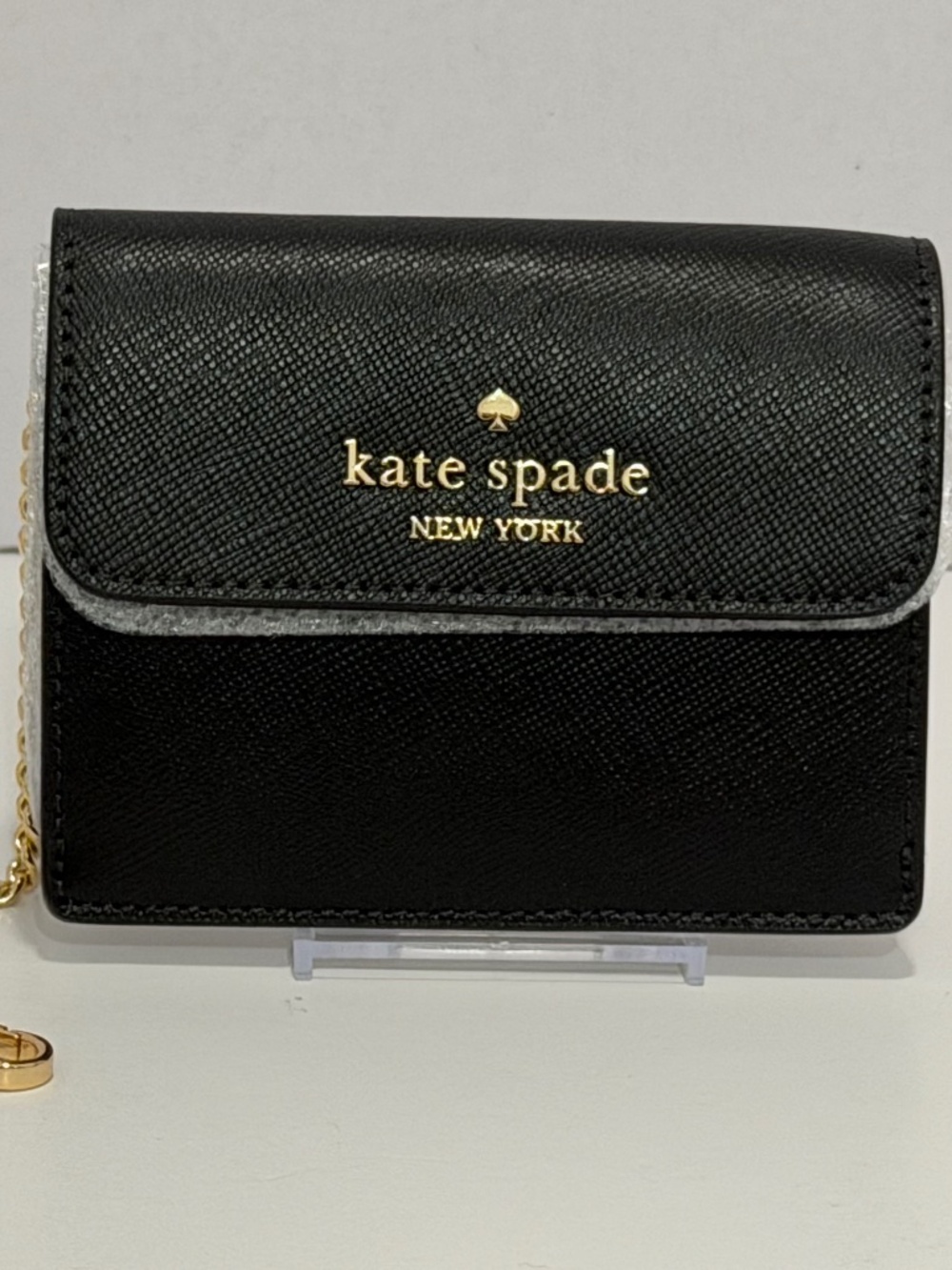 kate spade Black Leather Key & Card Holder with Gold Logo